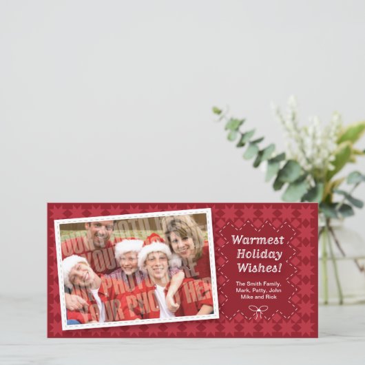 Gewatteerde Rode Vakantie Fotokaart Feestdagenkaart (Staand voorkant)