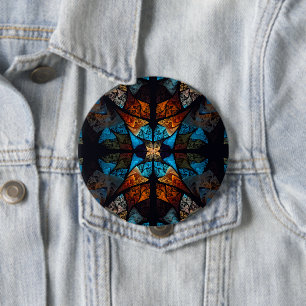 Gewatteerde Ster Abstract in Blauw Ronde Button 4,0 Cm