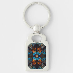 Gewatteerde Ster Abstract in Blauw Sleutelhanger