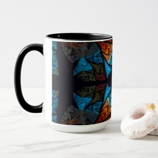Gewatteerde Ster Abstract in Blauwtonen Mok (Met donut)