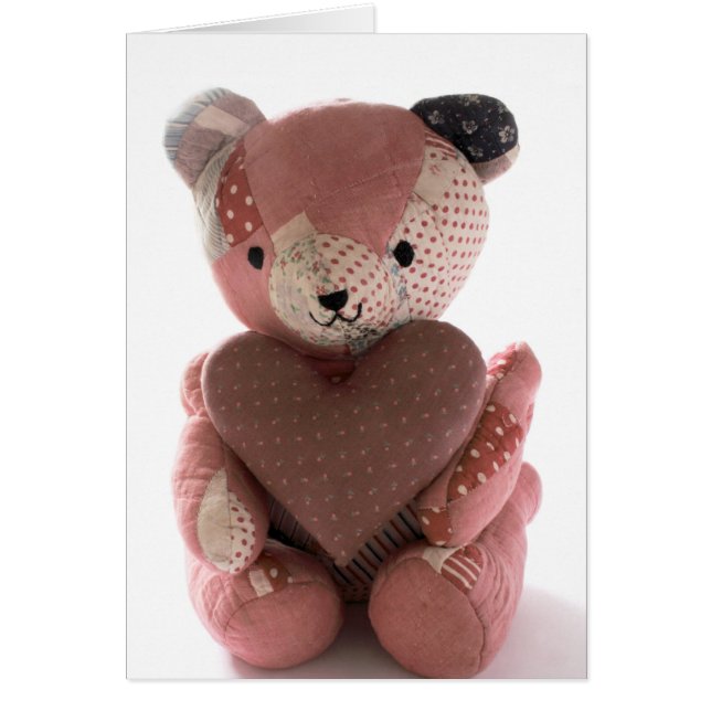 gewatteerde teddybeer met calico - hartkaart (Voorkant)