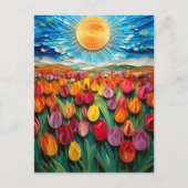 Gewatteerde Tulpenveld: Levendige Sky & Sun Art Briefkaart (Voorkant)