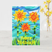 Gewatteerde Zonnebloemen Verjaardag Kaart (Gele Bloem)