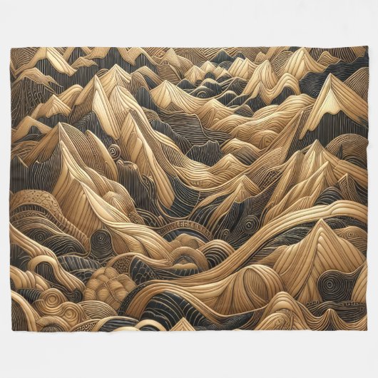 Gewatteerde zwart gouden Abstract bergontwerp Fleece Deken (Voorkant (Horizontaal))