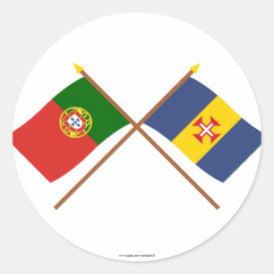 Geweekte vlaggen van Portugal en Madeira Ronde Sticker