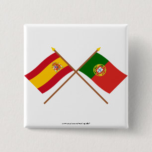 Geweekte vlaggen van Spanje en Portugal Vierkante Button 5,1 Cm