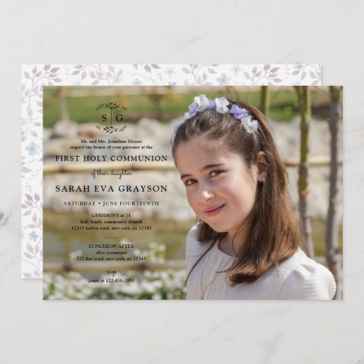 Geweerste Initialen - Donkere eerste Heilige Commu Kaart (Voorkant / Achterkant)