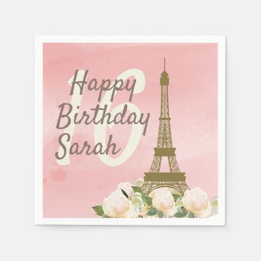 Geweet 16 - Roze goudolietoren op zaterdag Servet (Voorkant)