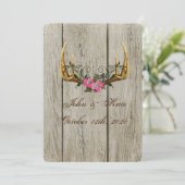 gewei en roze rozen rustieke bruiloft uitnodiging (Staand voorkant)