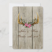 gewei en roze rozen rustieke bruiloft uitnodiging (Voorkant)