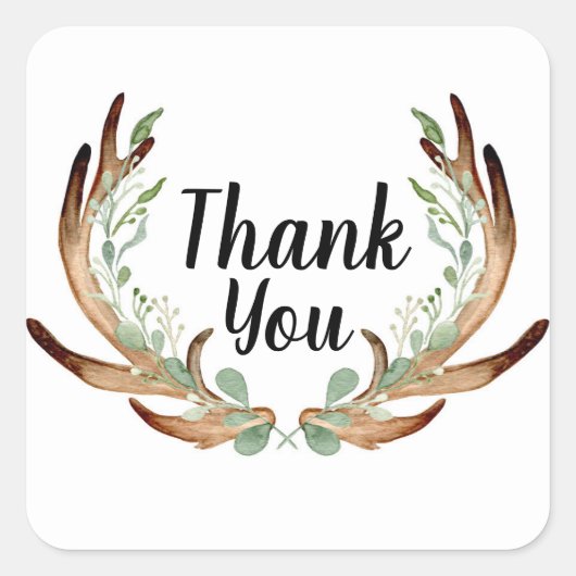 Gewei en wijnstok aquarel bedankt vierkante sticker (Voorkant)
