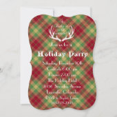 Gewei Rood Groen Geruit Feestelijke Uitnodiging Vo (Voorkant)