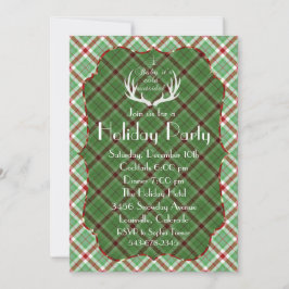 Gewei Rood Groen Geruit Kerstfeest Uitnodiging