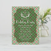 Gewei Rood Groen Geruit Kerstfeest Uitnodiging (Staand voorkant)