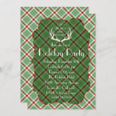 Gewei Rood Groen Geruit Kerstfeest Uitnodiging (Voorkant / Achterkant)
