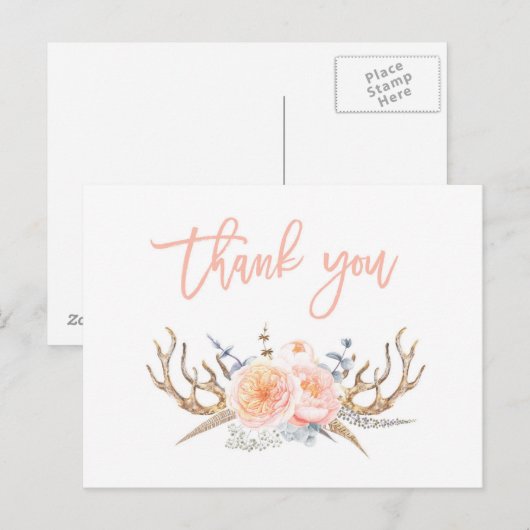 gewei veren dank u kaart, baby shower briefkaart (Voorkant / Achterkant)