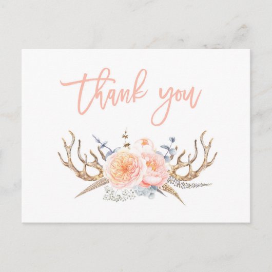 gewei veren dank u kaart, baby shower briefkaart (Voorkant)