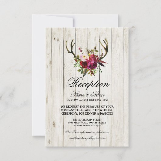 Geweih Rustieke Trouwreceptie Kaarten Hout (Voorkant)