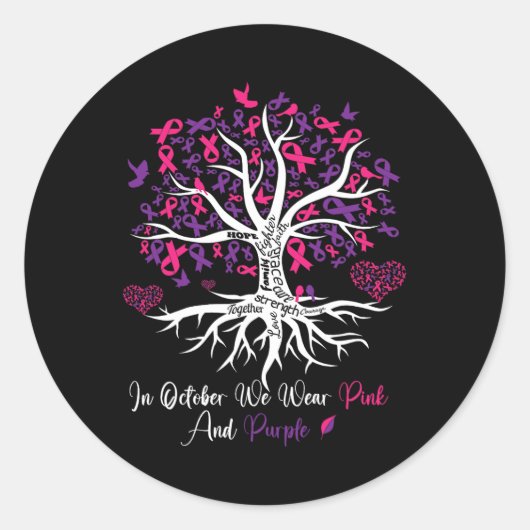 Geweld Borstkanker Awareness Month lintboom Ronde Sticker (Voorkant)