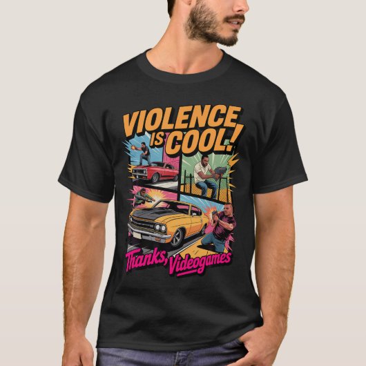 Geweld Is Cool Dankzij Videogames Grappige Retro S T-shirt (Voorkant)