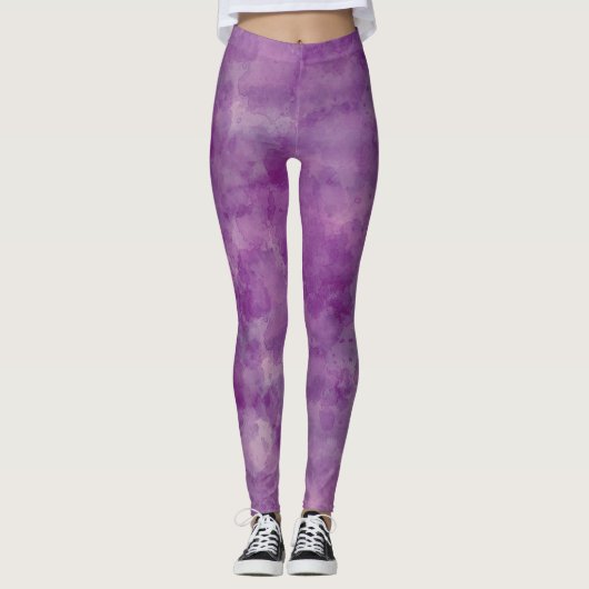 Gewelddadige Paarse Waterverf Abstractie Leggings (Voorkant)