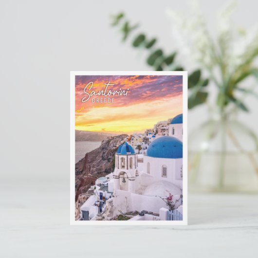 Geweldig avond uitzicht van Santorini Island Griek Briefkaart (Staand voorkant)