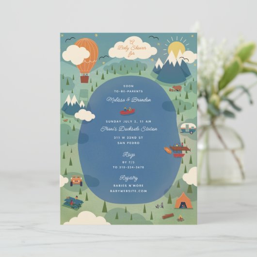 Geweldig avontuur buitenshuis Camping Baby shower Kaart (Staand voorkant)