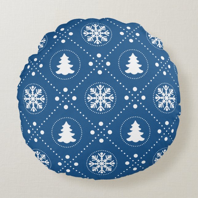 Geweldig blauw wit kerstpatroon rond kussen (Voorkant)