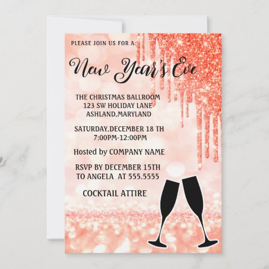 Geweldig, elegant, roze nieuwjaars wijnglas kaart (Voorkant)