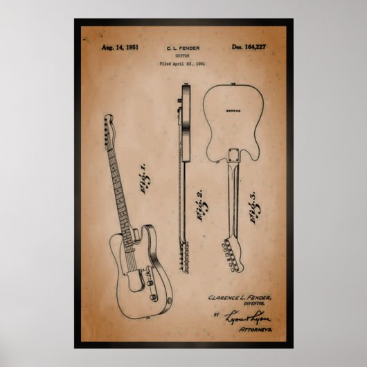Geweldig elektrisch gitaar octrooi kunst cool en r poster (Voorkant)