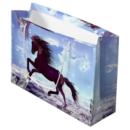 Geweldig fantasiepaard op het strand groot cadeauzakje (Voorkant Gekanteld)