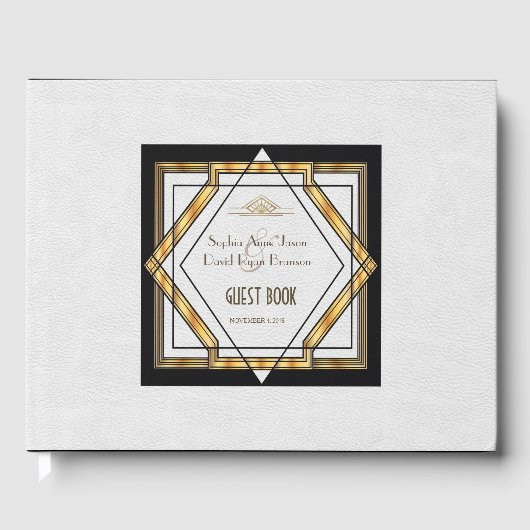 Geweldig Gatsby Gold White Art Deco Wedding Gastenboek (Voorkant)