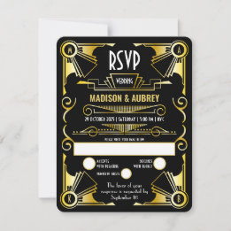 Geweldig gekleed kunstdeco-weddenschap met opulent RSVP kaartje