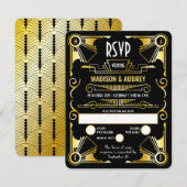 Geweldig gekleed kunstdeco-weddenschap met opulent RSVP kaartje (Voorkant / Achterkant)