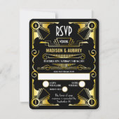 Geweldig gekleed kunstdeco-weddenschap met opulent RSVP kaartje (Voorkant)