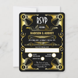 Geweldig gekleed kunstdeco-weddenschap met opulent RSVP kaartje