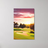Geweldig golfschilderij met zonsondergang over gol canvas afdruk (Voorkant)