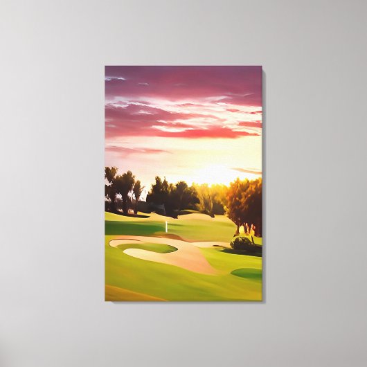 Geweldig golfschilderij met zonsondergang over gol canvas afdruk (Voorkant)