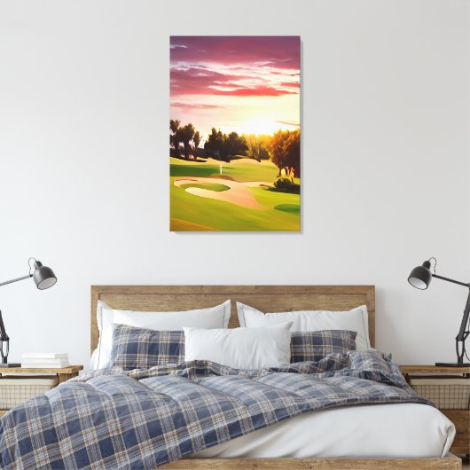 Geweldig golfschilderij met zonsondergang over gol canvas afdruk (Insitu (Slaapkamer))