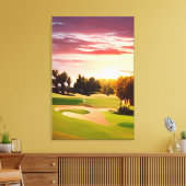 Geweldig golfschilderij met zonsondergang over gol canvas afdruk (Insitu (Woonkamer))
