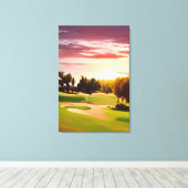 Geweldig golfschilderij met zonsondergang over gol canvas afdruk (Insitu (Houten vloer))