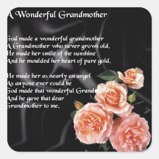 Geweldig grootmoeder gedicht - bloemen op zwart vierkante sticker