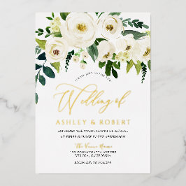Geweldig huwelijk: White Blooming Flowers Golden Folie Uitnodiging