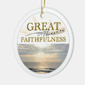 "Geweldig is hun trouw" KJV Scriptcitaat uit KJV Keramisch Ornament (Links)