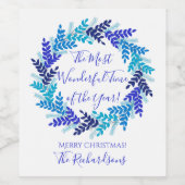 Geweldig jaar blauw kerstfeest wijn etiket (Enkel label)