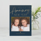 Geweldig jaar Modern Gelukkig Nieuwjaar Fotokaart Feestdagenkaart (Staand voorkant)