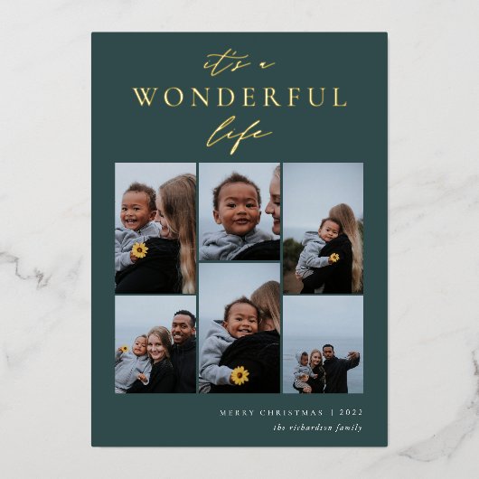 Geweldig leven | 6 Kerstkerst met fotocollage Folie Feestdagenkaart (Voorkant)