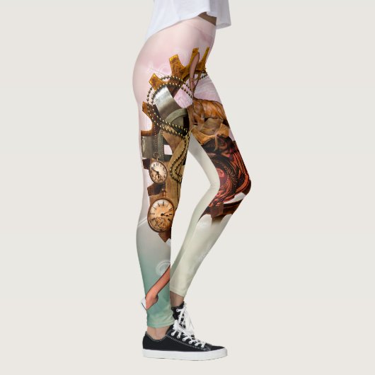 Geweldig meisje met steampunk, gouden vormgeving leggings (Rechts)