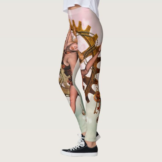 Geweldig meisje met steampunk, gouden vormgeving leggings (Links)