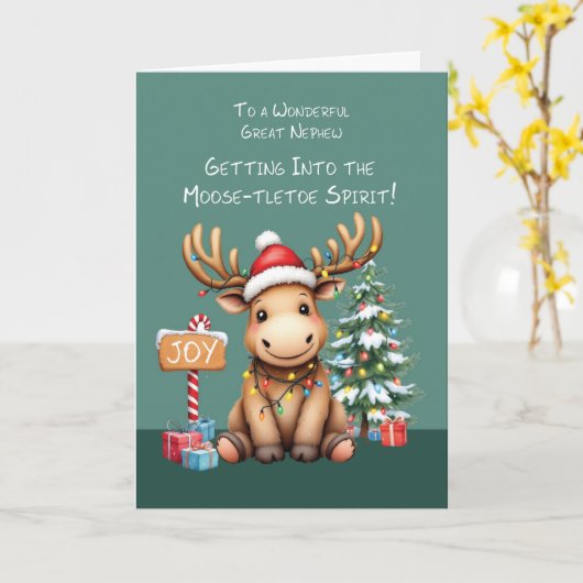 Geweldig neefje Schattig Funny Moose Christmas Kaart (Gele Bloem)